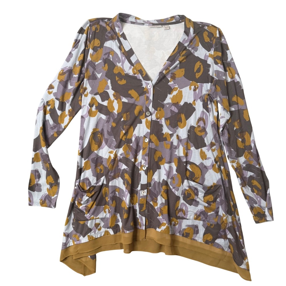 LOGO Lori Goldstein Cardigan Chiffon Trim Sharkbite Size‎ S Artsy Layering BOHO